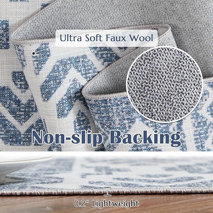 jinchan Area Rug 2x3 Ultra-Thin Door Mat Washable Vintage Boho Geometric Entryway Rug Non-Slip Non-Shedding Carpet for Bathroom Bedroom Laundry Room Blue Ivory