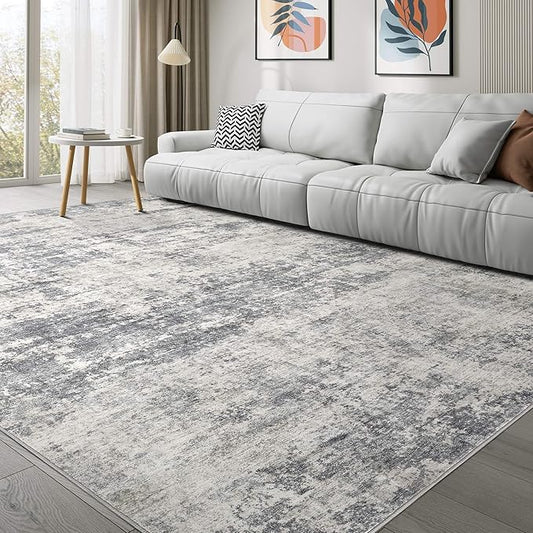Washable Rug 8x10 Area Rugs for Living Room: Modern Abstract Neutral Soft Large Carpet for Bedroom Dining Room Under Kitchen Table Home Office Decor -Dark Grey/Beige