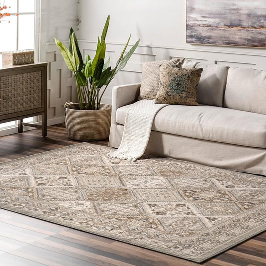 nuLOOM 2x3 Becca Traditional Tiled Area Rug, Taupe, Faded Transitional Design, Stain Resistant, For Bedroom, Dining Room, Living Room, Hallway, Office, Kitchen, Entryway