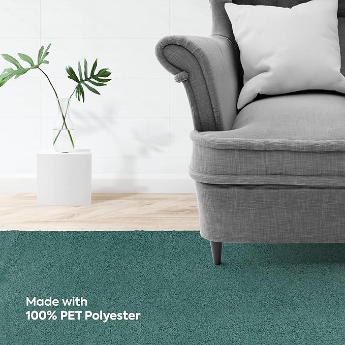 Furnish my Place Modern Plush Solid Color Rug - Teal, 4' x 22', Pet and Kids Friendly Rug. Made in USA, Area Rugs Great for Kids, Pets, Event, Wedding