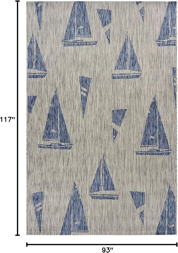 LR Home Marina Indoor/Outdoor Rug, 7'9" x 9'9" (Rectangular), Gray/Blue