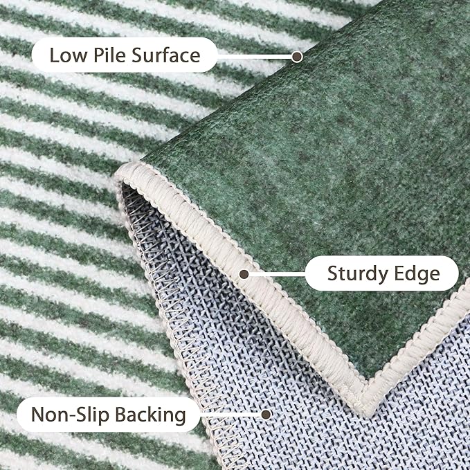 Bavni 5x7 Area Rugs, Abstract Machine Washable Rug Non Slip, Modern Printed Soft Living Room Rug, Stain Resistant Rugs for Bedroom, Dining Room, Sage Green Lines