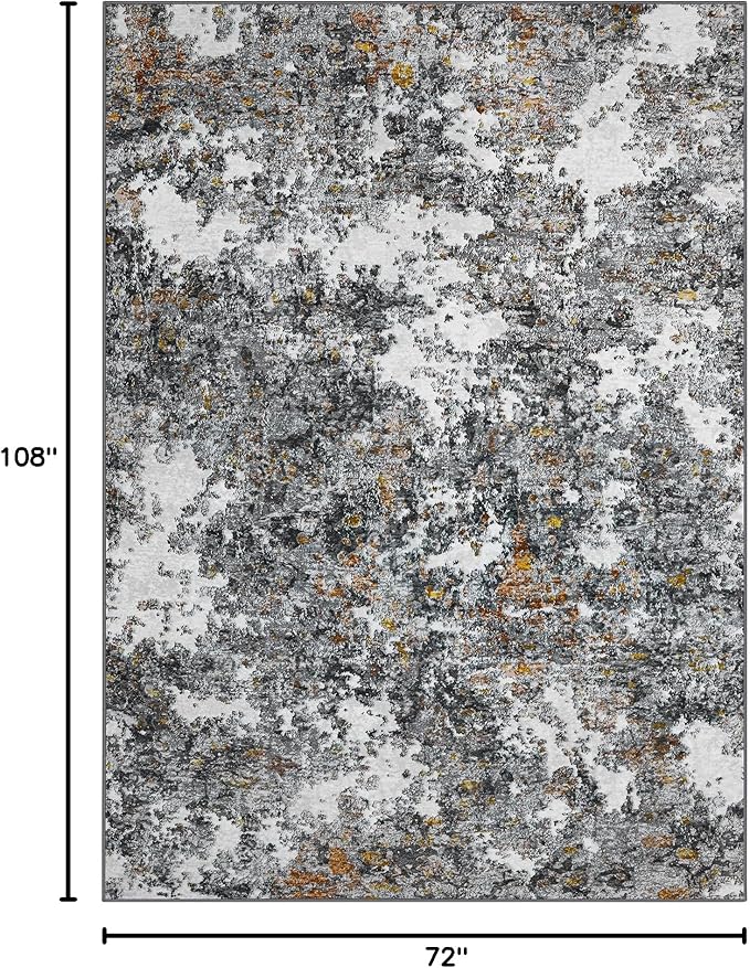 Washable Rug 6x9 Area Rugs: Soft Large Living Room Rug with Anti-Slip Backing Non-Shedding Stain-Resistant Modern Abstract Carpet for Bedroom Dining Room Nursery Home Office-Gray/Multi