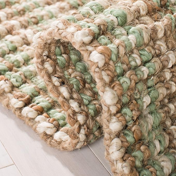 SAFAVIEH Natural Fiber Collection Runner Rug - 2'6" x 6', Sage & Natural, Handmade Chunky Textured Jute 0.75-inch Thick, Ideal for High Traffic Areas in Living Room, Bedroom (NF447S)
