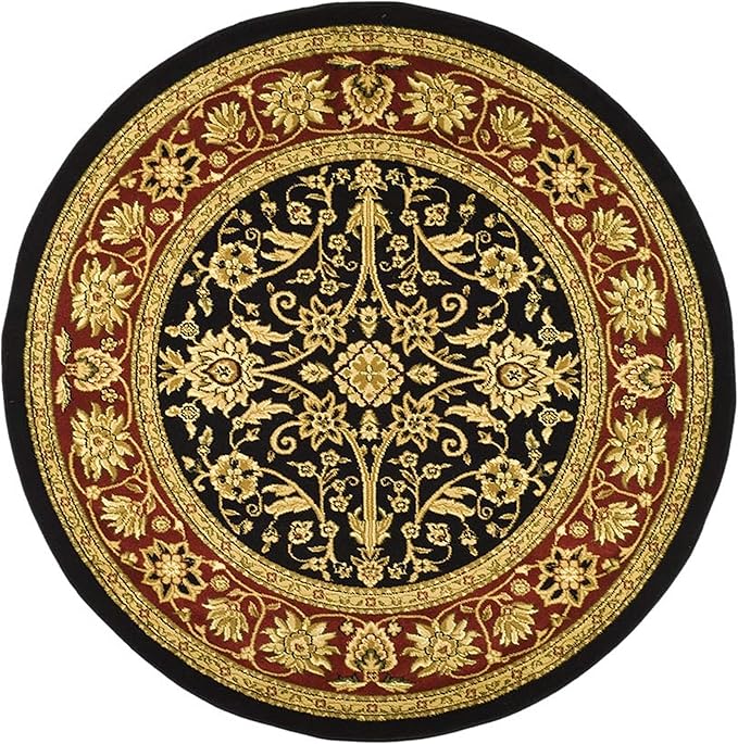 SAFAVIEH Lyndhurst Collection 8' Round Black / Red LNH212G Traditional Oriental Non-Shedding Dining Room Entryway Foyer Living Room Bedroom Area Rug
