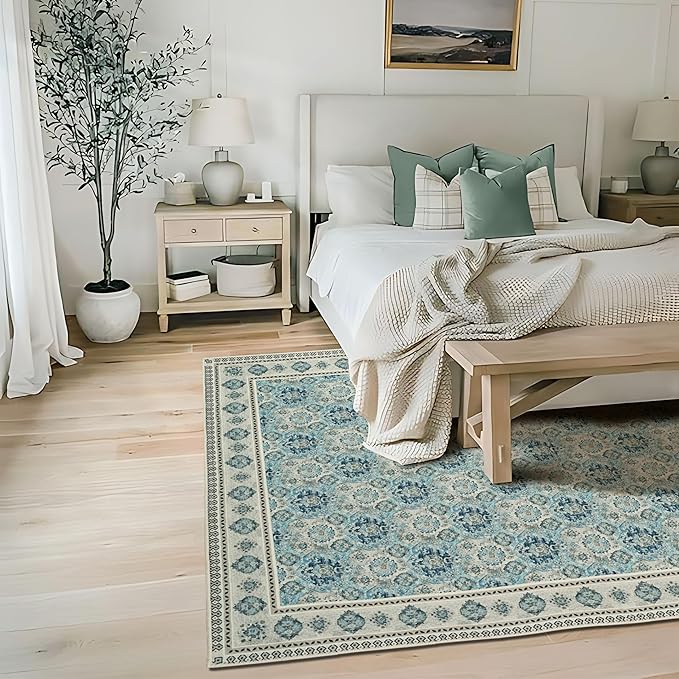 Vintage Rug 6x9 Washable Area Rug with Non-Slip Backing Low-Pile Soft Printed Rug for Living Room Bedroom Dining Room Nursery - Maya
