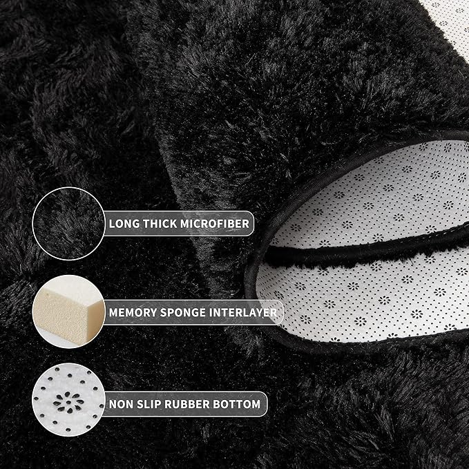 Tepook Super Soft Fluffy Rugs for Bedroom, Shag 5x7 Area Rugs for Living Room, Modern Shaggy Rug Fuzzy Carpets for Kids, Plush Indoor Nursery Home Decor Rug with Non-Slip Bottom, Black