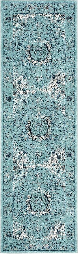 SAFAVIEH Evoke Collection 2'2" x 9' Light Blue / Light Blue EVK220E Shabby Chic Oriental Medallion Non-Shedding Living Room Entryway Foyer Hallway Bedroom Runner Rug