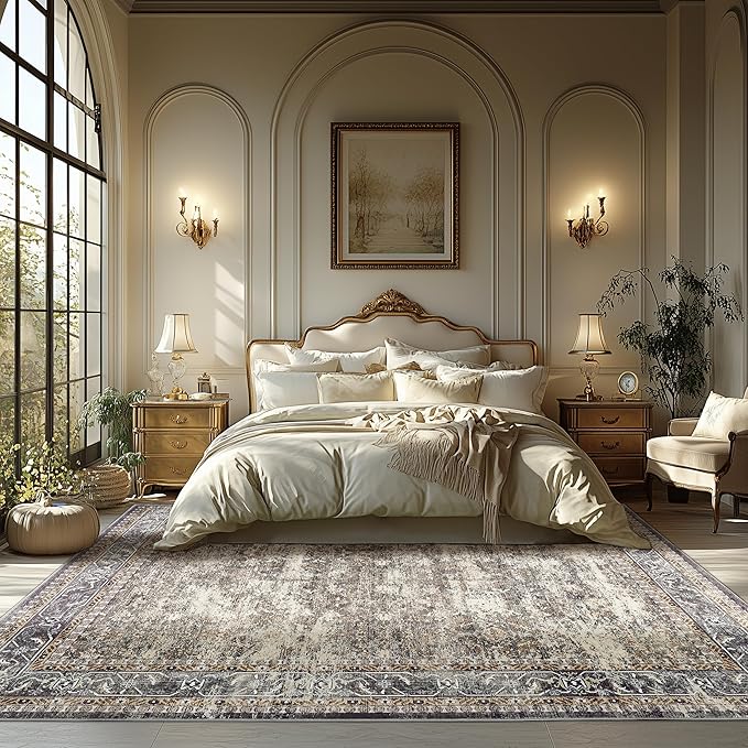 6x9 ft Area Rug, Washable & Non-Slip, Boho Brown Rug for Living Room, Bedroom, Patio & Outdoor Spaces – Soft, Durable & Stylish Area Rugs