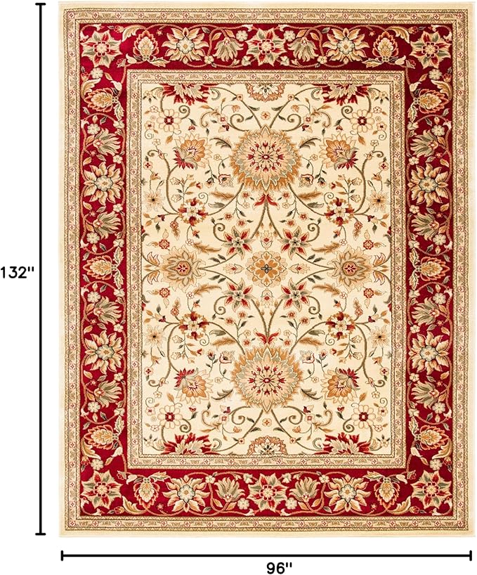SAFAVIEH Lyndhurst Collection Area Rug - 8' x 11', Ivory & Red, Traditional Oriental Design, Non-Shedding & Easy Care, Ideal for High Traffic Areas in Living Room, Bedroom (LNH212K)