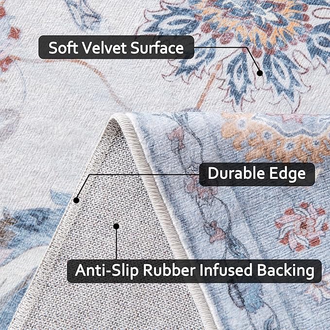 Slate Gray Washable Area Rug with Soft Faux Wool Fabric and Non-Slip Backing for Bathroom, Living Room, Bedroom, Printed Boho Floor Decor Stain-Resistant Foldable Mat (Gray, 5' x 7')
