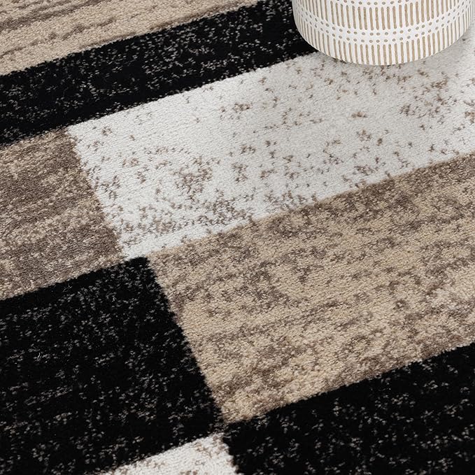 Superior Indoor Area Rug, Jute Backing, Plush Modern Rugs for Entryway, Kitchen Floors, Office Floor Cover, Color Block Rugs, Rockwood Collection, 5' x 8', Ivory/Beige
