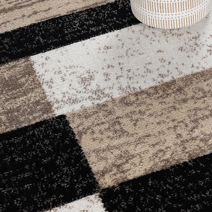 Superior Indoor Area Rug, Jute Backed, Modern Geometric Patchwork Floor Decor for Bedroom, Office, Living Room, Entryway, Kitchen, Hardwood Floors, Rockwood Collection, 9' x 12', Ivory-Beige