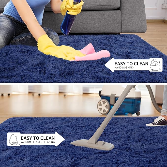 Tepook Super Soft Fluffy Rug for Bedroom, Modern Shaggy Rug Fuzzy Kids Rug for Living Room, Plush Indoor Nursery Home Decor Rug with Non-Slip Bottom, Light Navy, 5 X 8 Feet