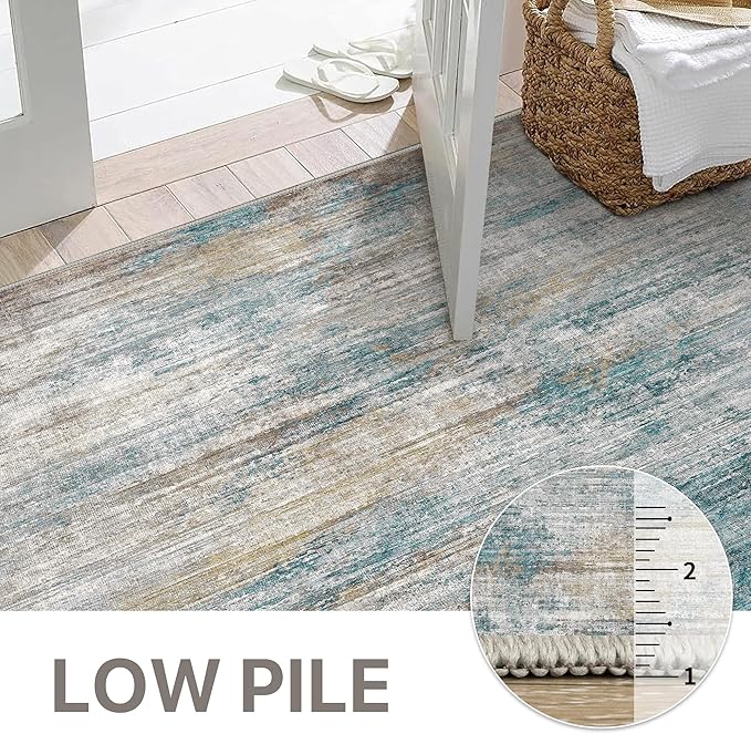 Bavni 8x10 Area Rugs, Abstract Modern Living Room Rugs, Large Machine Washable Rug Non-Slip, Soft Pet Friendly Rugs for Bedroom, Playroom, Dining Room, Avocado Green