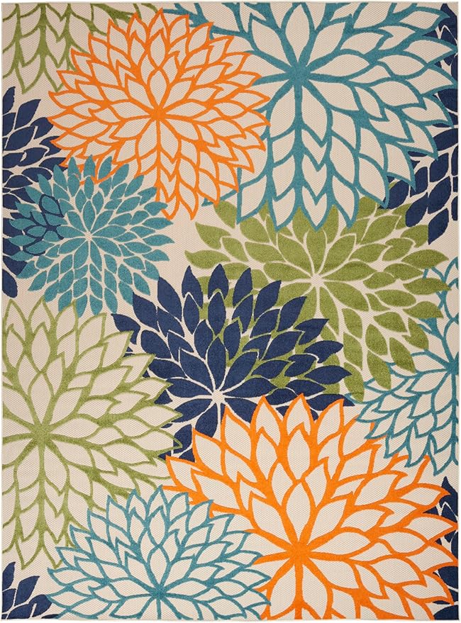 Nourison Aloha Indoor/Outdoor Multicolor 12' x 15' Area Rug, Tropical, Botanical, Easy Cleaning, Non Shedding, Bed Room, Living Room, Dining Room, Deck, Backyard, Patio (12x15)