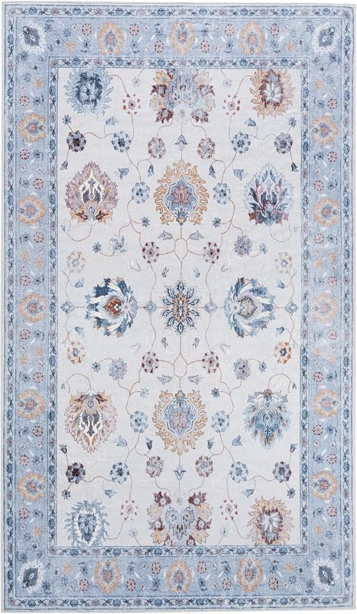 Slate Gray Washable Area Rug with Soft Faux Wool Fabric and Non-Slip Backing for Bathroom, Living Room, Bedroom, Printed Boho Floor Decor Stain-Resistant Foldable Mat (Gray, 5' x 7')