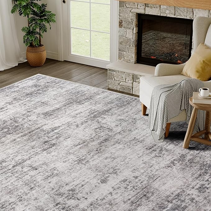 5x7 Machine Washable Rugs Gray Hallway Area Rug Indoor Accent Rug Abstract Low Pile Carpet Distressed Throw Aesthetic Rug Bedroom Living Room Office Dining Room Kitchen Laundry Room Non Slip