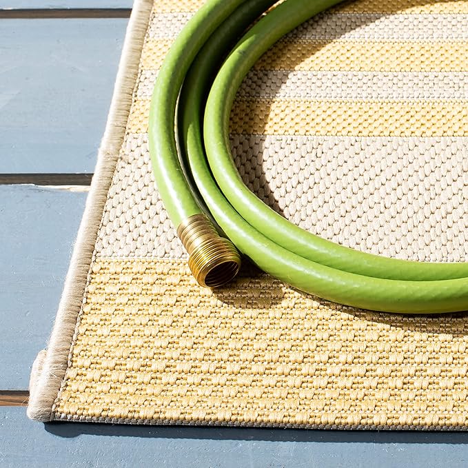 SAFAVIEH Courtyard Collection 9' x 12' Gold/Beige CY6062 Stripe Indoor/-Outdoor Waterproof Easy-Cleaning Patio Backyard Mudroom Area-Rug