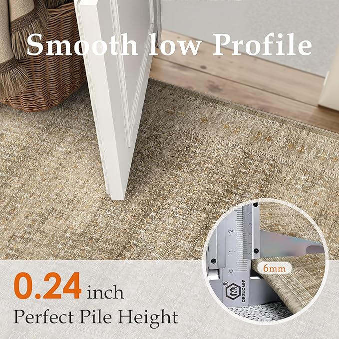 Brown 2x6 Area Rug Runners for Hallways Washable Vintage Distressed Carpet Low Pile Non Slip Indoor Retro Soft Long Accent Rug Bedroom Kitchen Bathroom Laundry Dining Living Room