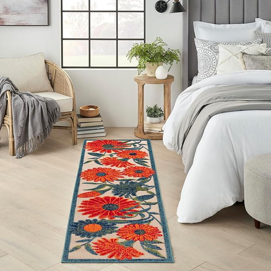 Nourison Aloha Indoor/Outdoor Ivory Multicolor 2' x 6' Area Rug, Easy Cleaning, Non-Shedding, Bed Room, Living Room, Dining Room, Backyard, Deck, Patio (2x6)