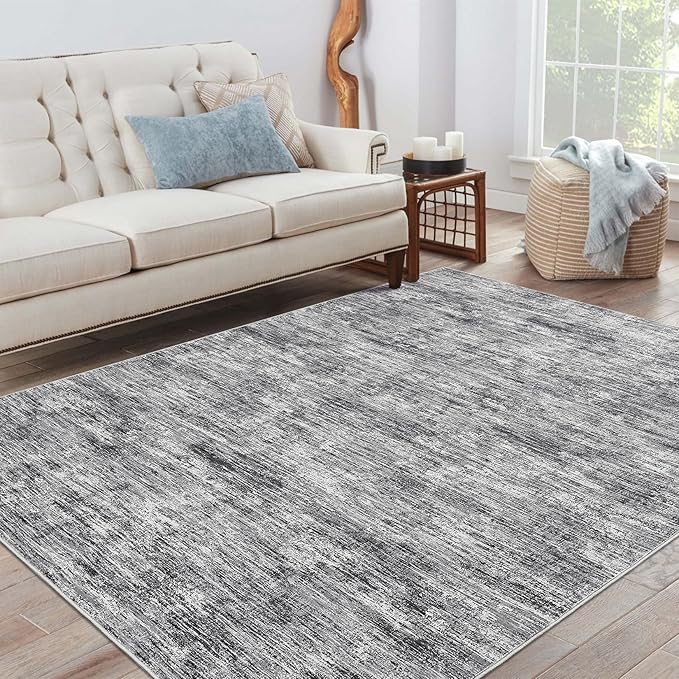Bedroom Area Rug 4x6 Modern Abstract Area Rug Stain Resistant Living Room Rug Contemporary Dining Room Rug Non-Slip Solid Rug Aesthetic Accent Floor Carpet for Kitchen Office, Ivory/Grey