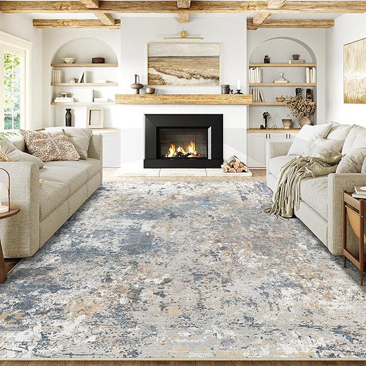 5x7 Washable Rugs Blue Hallway Area Rug Indoor Accent Rug Abstract Low Pile Carpet Distressed Throw Aesthetic Rug Bedroom Living Room Office Dining Room Kitchen Laundry Room Non Slip