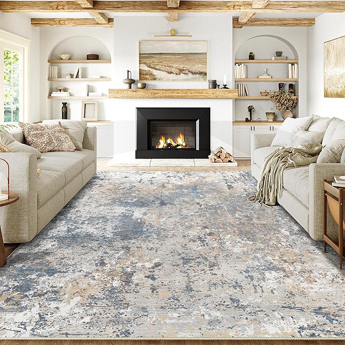 5x7 Washable Rugs Blue Hallway Area Rug Indoor Accent Rug Abstract Low Pile Carpet Distressed Throw Aesthetic Rug Bedroom Living Room Office Dining Room Kitchen Laundry Room Non Slip
