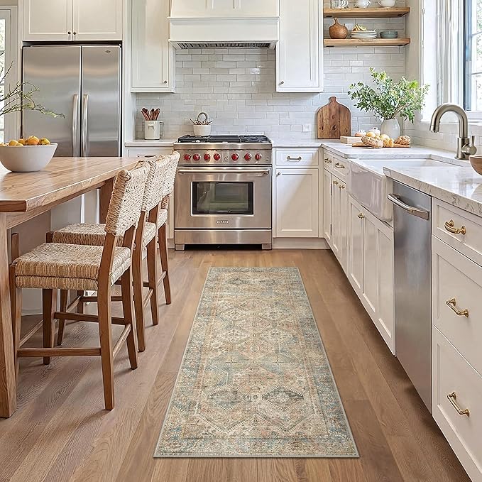 Bavni 2x5 Runner Rug Non Slip, Machine Washable Rug Runners for Hallways, Vintage Distressed Print Kitchen Runner, Low Pile Lightweight Carpet Runner for Entryway Laundry Bedroom Bathroom Wood Brown