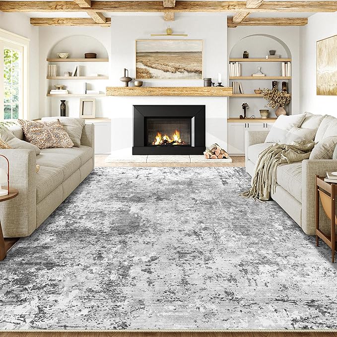5x7 Living Room Rug Washable Gray Hallway Area Rugs Abstract Low Pile Carpet Bedroom Office Dining Room Kitchen Laundry Room Non Slip