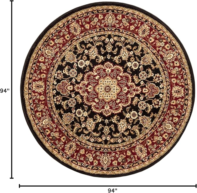 Well Woven Barclay Collection Medallion Kashan Black 8 ft Round Rug - for Living Room, Bedroom, and Dining Room