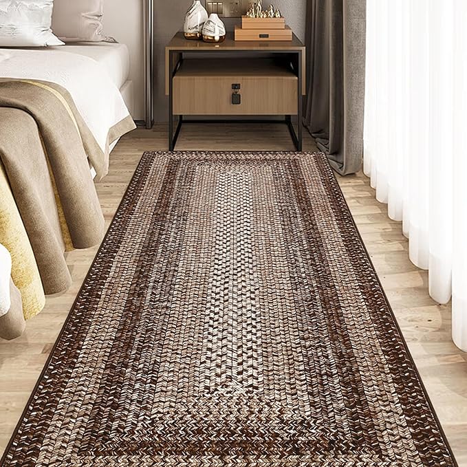 Printed Washable 2x10 Rug Runner Modern Non Slip Kitchen Rugs Indoor Entryway Rug Soft Bath Mat Stain Resistant Carpet for Bedroom Hallway Laundry Nursery 2'x10' Brown