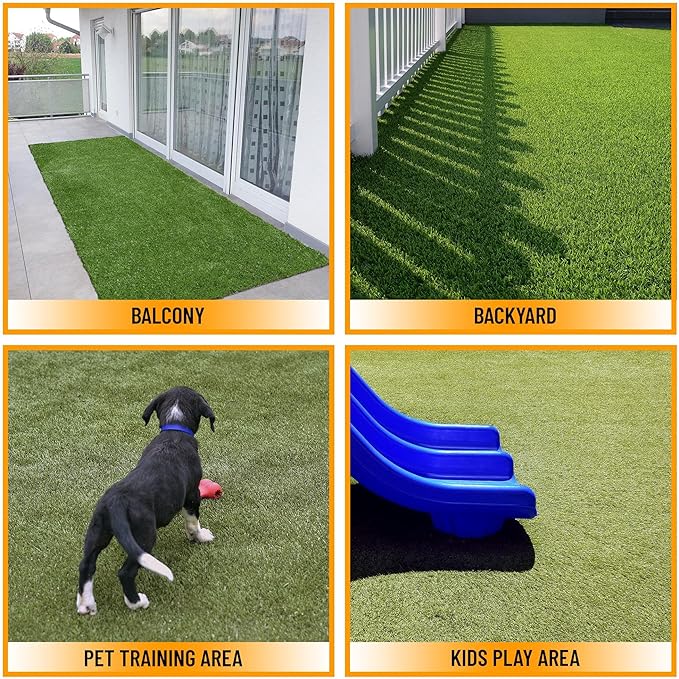 Sweet Home Stores Lifelike Artificial Grass Runner Rug 7x24 Indoor/Outdoor with Drainage Holes, Customizable Thick High Pile for Backyards, Patio, Bedroom Rug, 6'6" x 24'