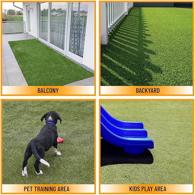 Sweet Home Stores Lifelike Artificial Grass Area Rug 7x7 Indoor/Outdoor with Drainage Holes, Customizable Thick High Pile for Backyards, Patio, Bedroom Rug, 6'6" x 7'