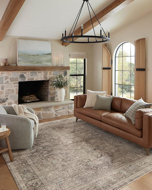 Loloi Magnolia Home by Joanna Gaines Millie Collection MIE-03 Charcoal/Dove 11'-6" x 15'-7", .25" Pile Height, Area Rug