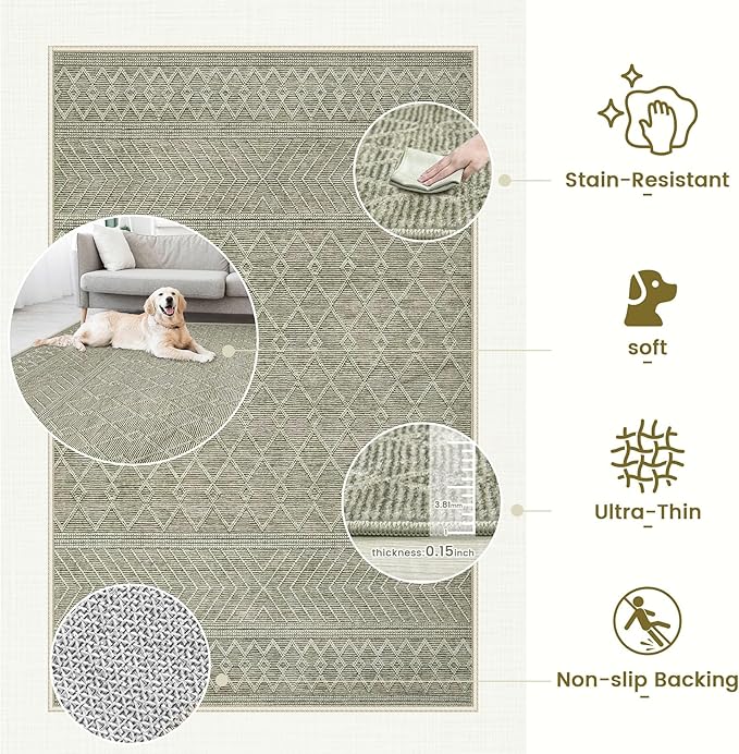 2x3 Rug Entryway Rugs: Washable Boho Small Geometric Moroccan Rug Modern Indoor Soft Non Slip Ultra Thin Front Door Mat for Kitchen Bedroom (Camel, 2'x3')