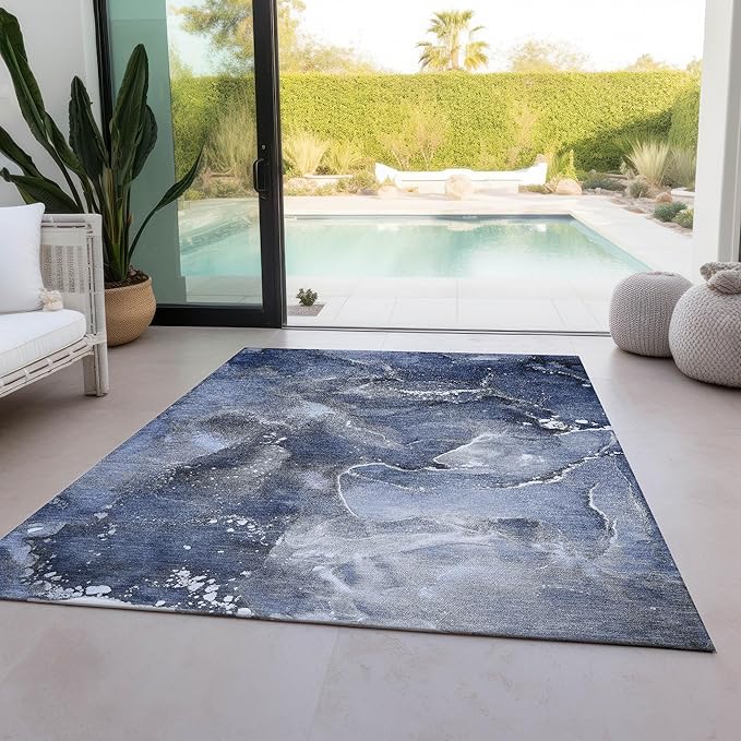 Addison Rugs Chantille ACN518 Blue 3' x 5 Indoor Outdoor Area Rug, Stain Resistant, Machine Washable, Non Shedding, Bedroom, Living Room, Dining Room, Kitchen Rug