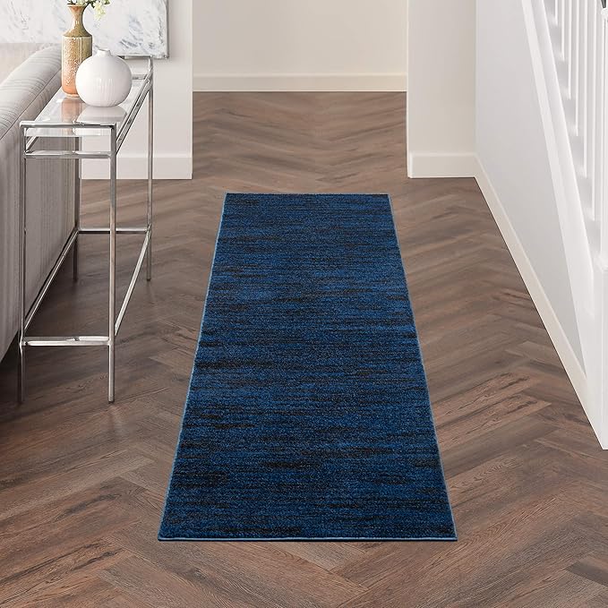 Nourison Essentials Indoor/Outdoor Midnight Blue 2'2" x 7'6" Area Rug, Easy Cleaning, Non Shedding, Bed Room, Living Room, Dining Room, Backyard, Deck, Patio (2x8)