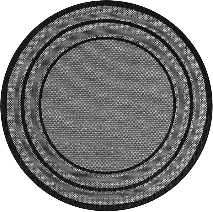 Unique Loom Outdoor Border Collection Area Rug - Multi Border (5' 3" Round Gray/Black)