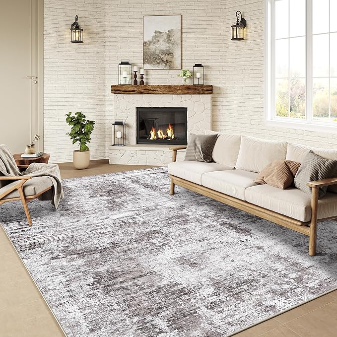 9x12 Large Area Rug Gray Modern Living Room Washable Rugs Indoor Accent Rug Abstract Low Pile Carpet Distressed Throw Rug Bedroom Office Dining Room Kitchen Laundry Room Non Slip