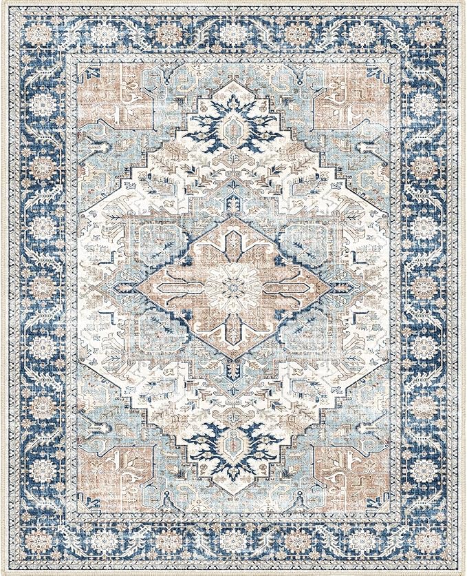 8x10 Area Rugs, Anti-Slip Backing for Living Room,Rugs for Living Room, Washable Rug, Distressed Vintage Large Area Rug, Home Decor Clearance Large Area Rug (Grey Blue 8x10)