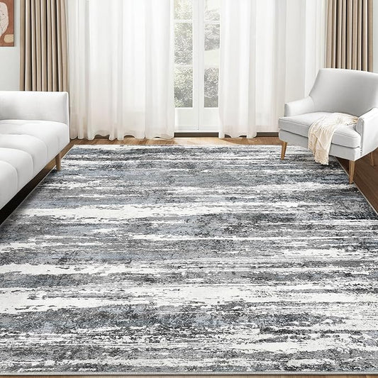Area Rugs for Living Room: 6x9 Abstract Washable Rug Modern Neutral Large Soft Stain Resistant Non-Slip Backing Machine Table for Bedroom Dining Room Indoor Home Office Carpet - Navy/Grey
