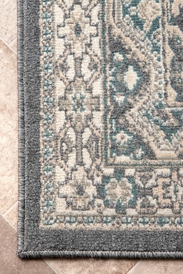 nuLOOM 4x6 Becca Traditional Tiled Area Rug, Charcoal, Faded Transitional Design, Stain Resistant, For Bedroom, Dining Room, Living Room, Hallway, Office, Kitchen, Entryway