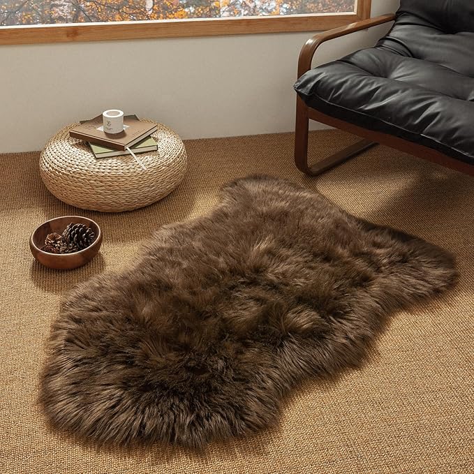 Ashler Faux Fur Rug, Fluffy Shaggy Area Rug Ultra Soft 2.3 x 3.3 Feet Sheepskin Fur Rug, Dark Coffee Fuzzy Rug Machine Washable Shag Rug, Nursery Decor Throw Rugs for Bedroom, Kids Room, Living Room