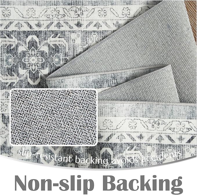 jinchan Runner Rug 2x6 Washable Kitchen Hallway Runner Soft Thin Vintage Low Pile Non Slip Distressed Carpet Floral Medallion Rug for Bathroom Bedroom Laundry Room Grey Multi