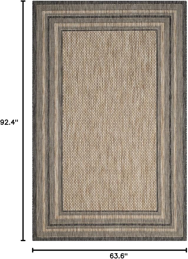 SAFAVIEH Courtyard Collection 5'3' x 7'7' Natural / Black CY8475 Indoor/ Outdoor Patio Backyard Mudroom Area Rug