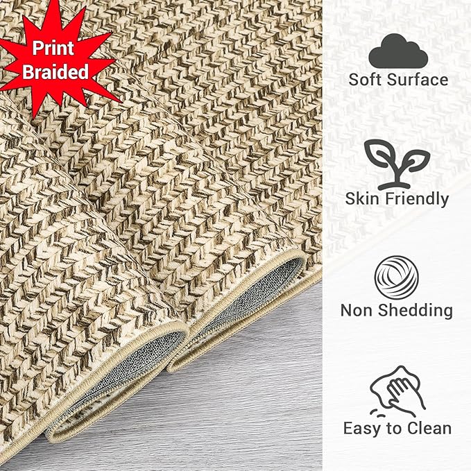 Printed Washable Rugs 4x6 Rug for Living Room Modern Rug Non Slip Small Bedroom Rug Soft Faux Wool Low Pile Stain Resistant Carpet for Entrance Office Nursery Dining Room 4'x6' Beige/Grey