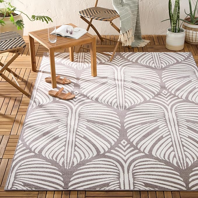 Tommy Bahama Lanai Palm Leaves Indoor Outdoor Area Rug, Leaf Tropical Design, UV Fade Resistant, Dark Grey/Ivory, 6'6"x9'2"