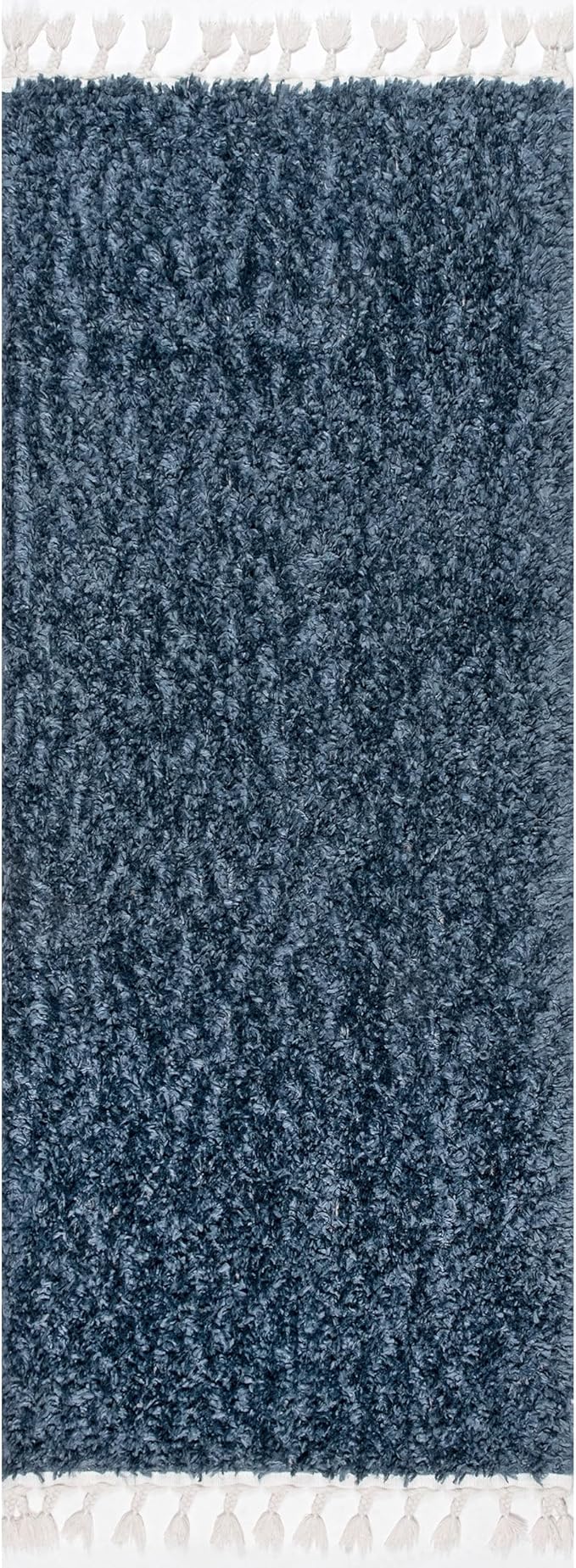 nuLOOM Neva Solid 2x8 Runner Shag Rug for Living Room Bedroom Dining Room Nursery Entryway Hallway, Navy/Ivory