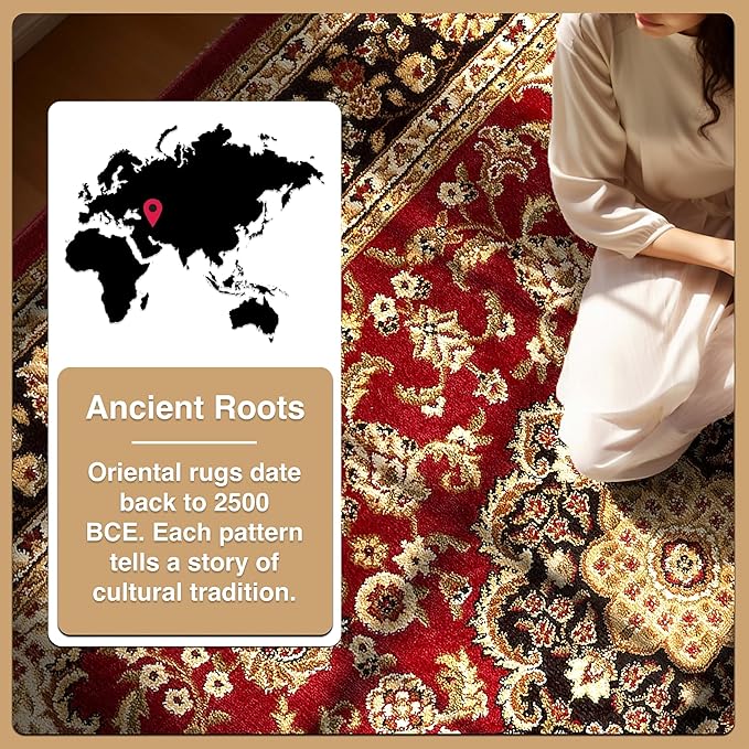 Well Woven Barclay Collection Medallion Kashan Red 4x5 Area Rug - for Entryways, Small Bedrooms, Living Rooms